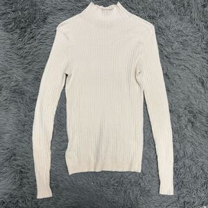 LOFT Cream Ribbed Turtleneck Sweater